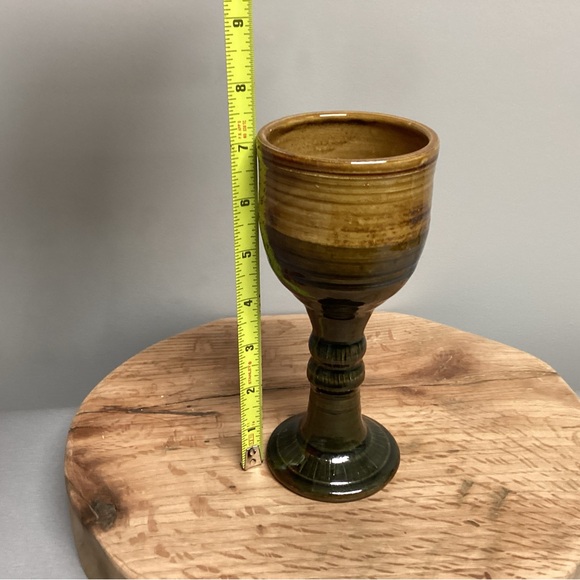 Beautiful Ceramic Crafted Goblet in deep greens & deep yellows - Very Nice - Picture 9 of 11